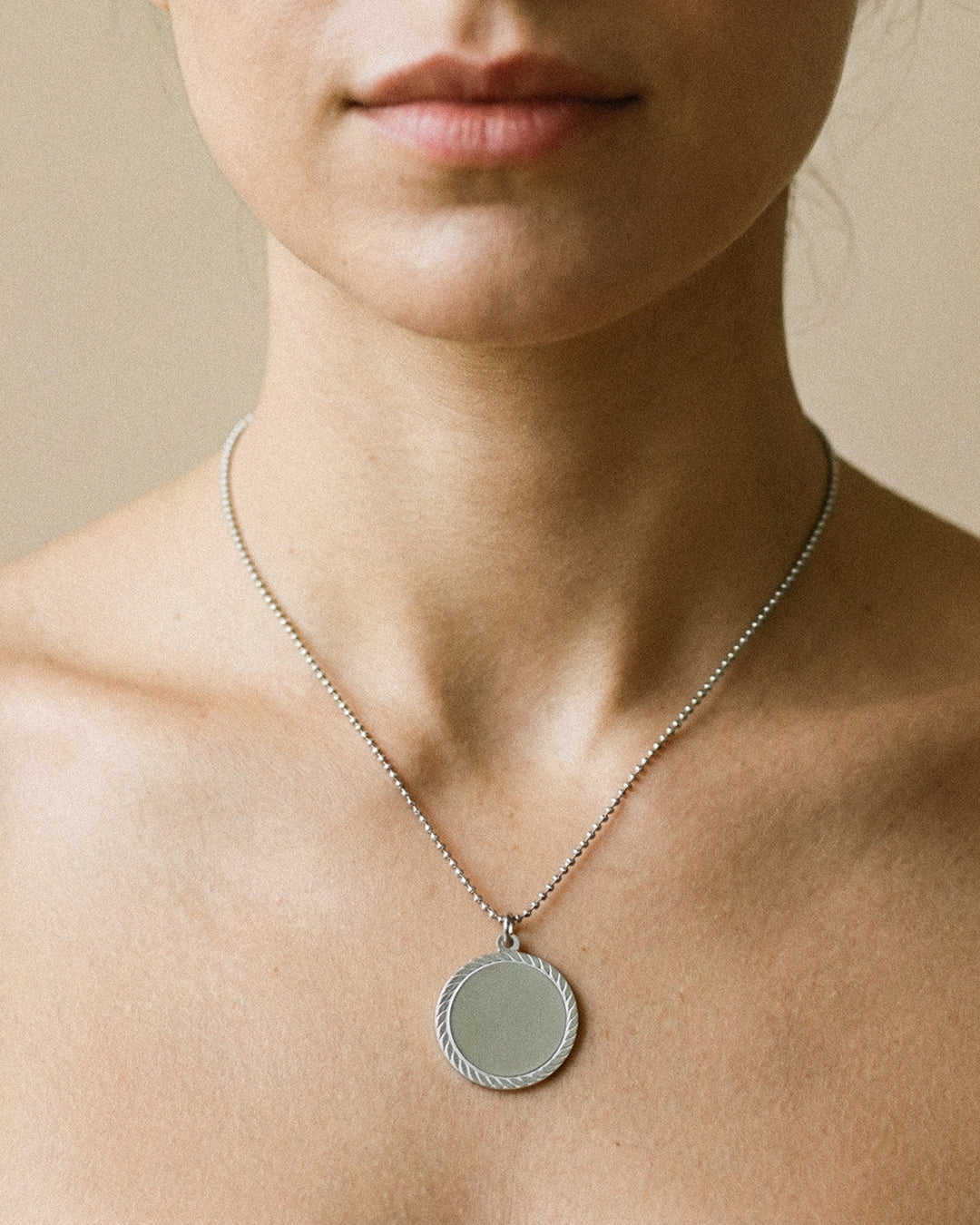 Engravable Round Silver Pendant Necklace