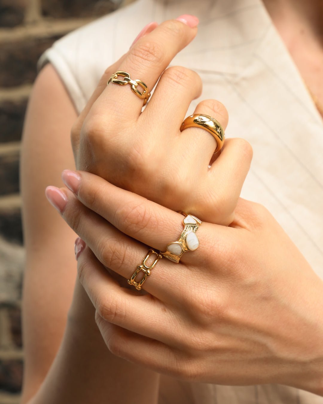 Adjustable White Enamel Ring - Oia Boutique