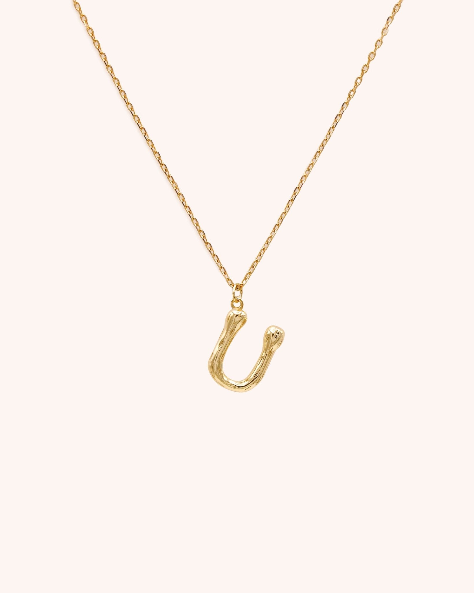 Bamboo Initial Necklace - Letter U - Oia Boutique Sustainable Gold Jewellery - Recycled18k Gold Plated