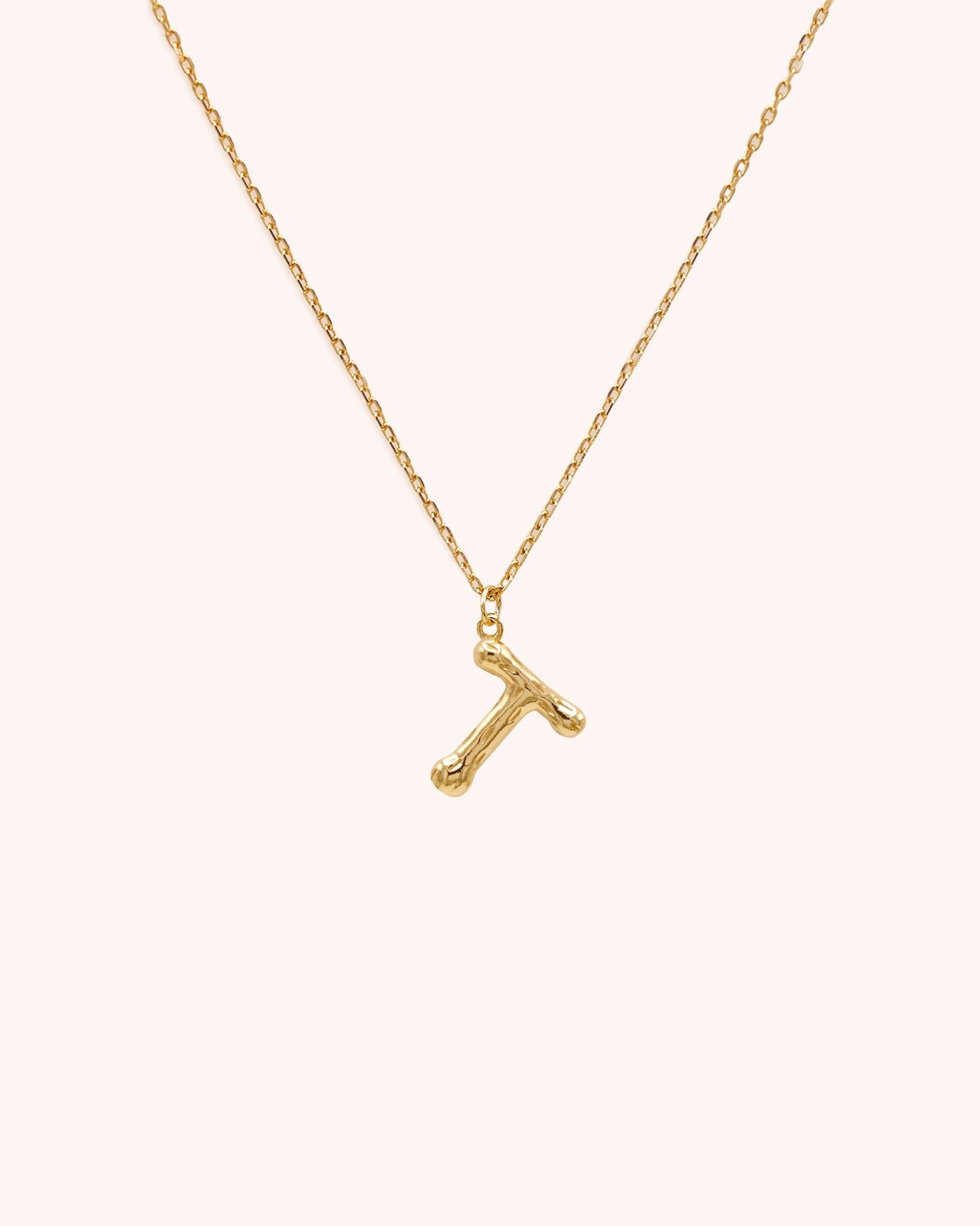 Bamboo Initial Necklace - Letter T - Oia Boutique Sustainable Gold Jewellery - Recycled18k Gold Plated