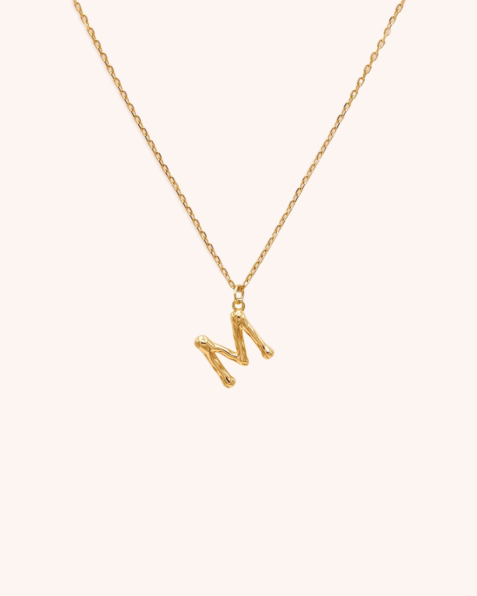 Bamboo Initial Necklace - Letter M - Oia Boutique Sustainable Gold Jewellery - Recycled18k Gold Plated