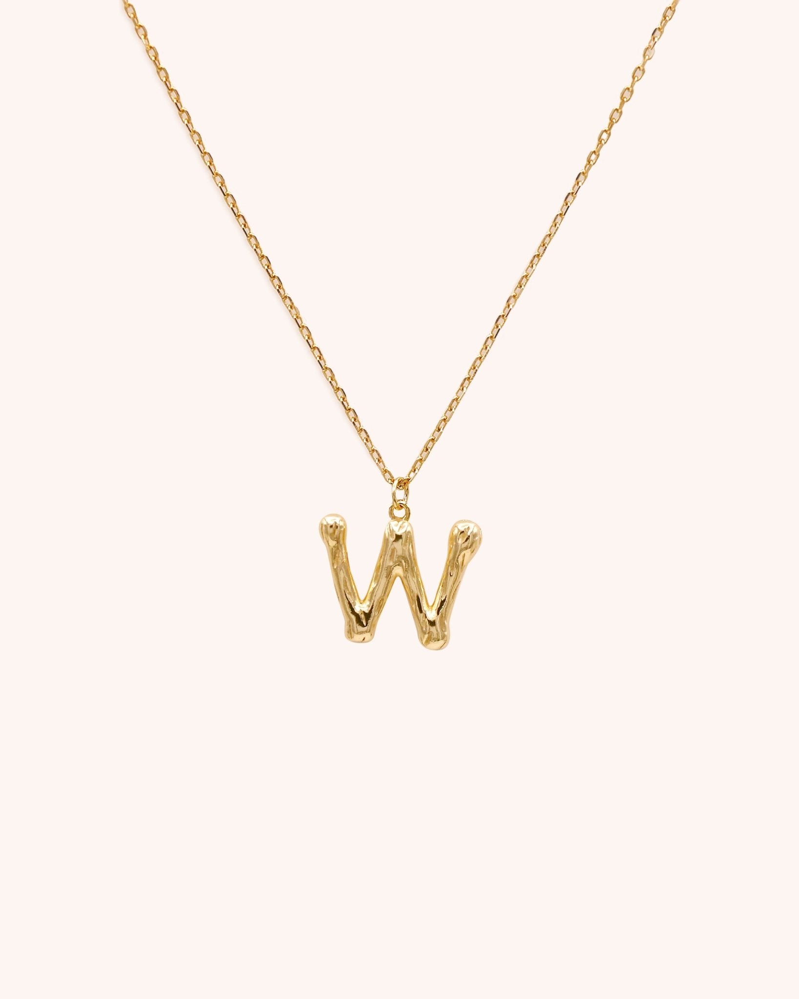 Bamboo Initial Necklace - Letter W - Oia Boutique Sustainable Gold Jewellery - Recycled18k Gold Plated