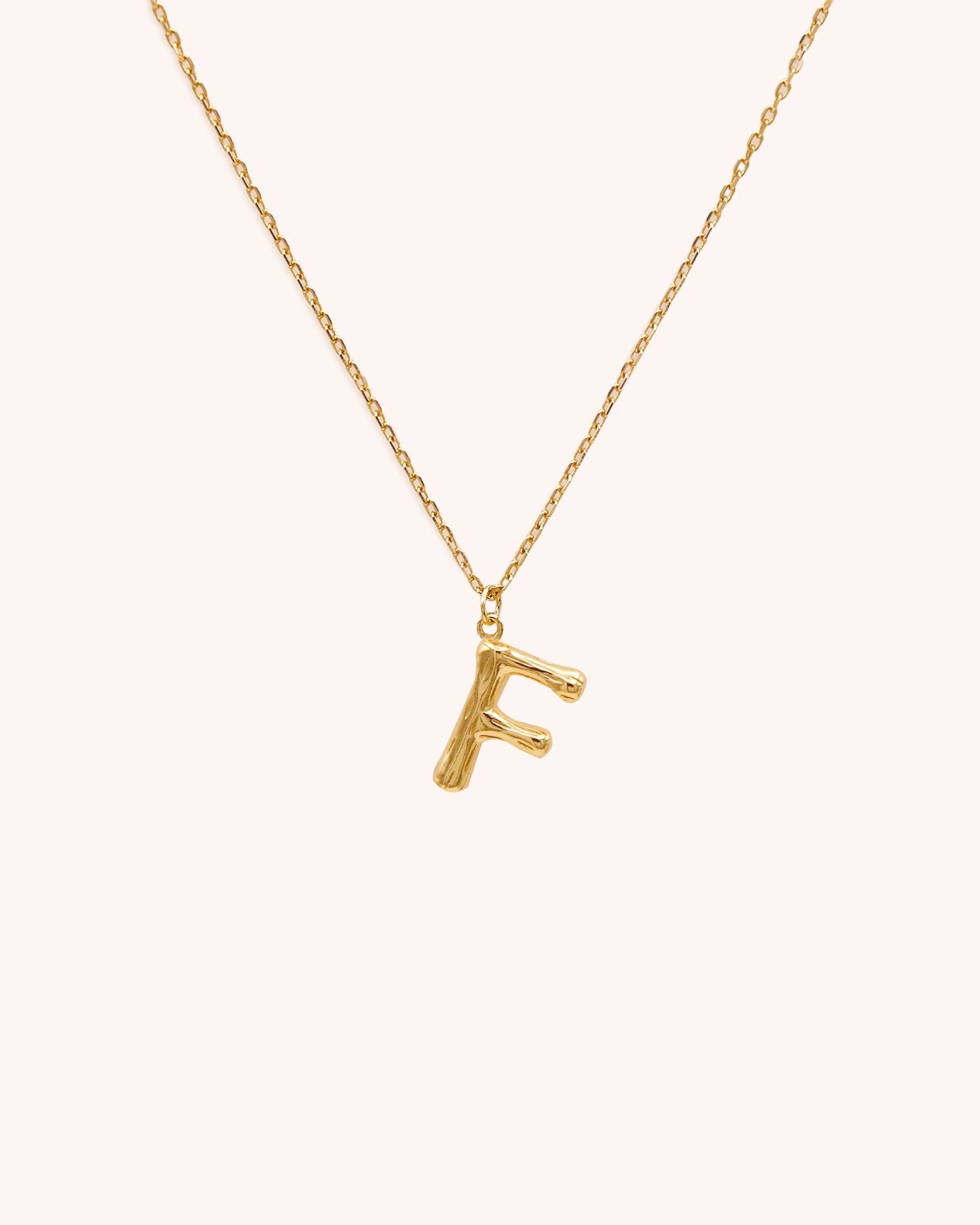 Bamboo Initial Necklace - Letter F - Oia Boutique Sustainable Gold Jewellery - Recycled18k Gold Plated