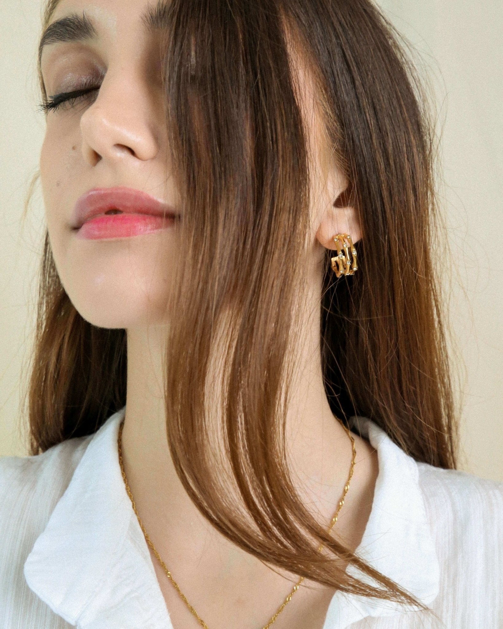 Bamboo Shaped Zircon Earring - Oia Boutique Sustainable Gold Jewellery - Recycled18k Gold Plated