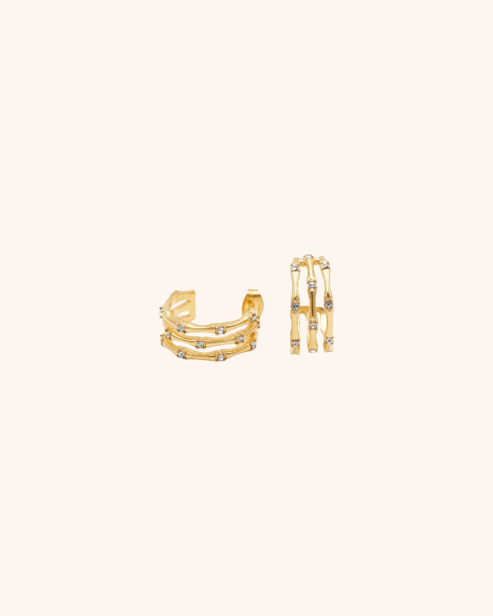 Bamboo Shaped Zircon Earring - Oia Boutique Sustainable Gold Jewellery - Recycled18k Gold Plated