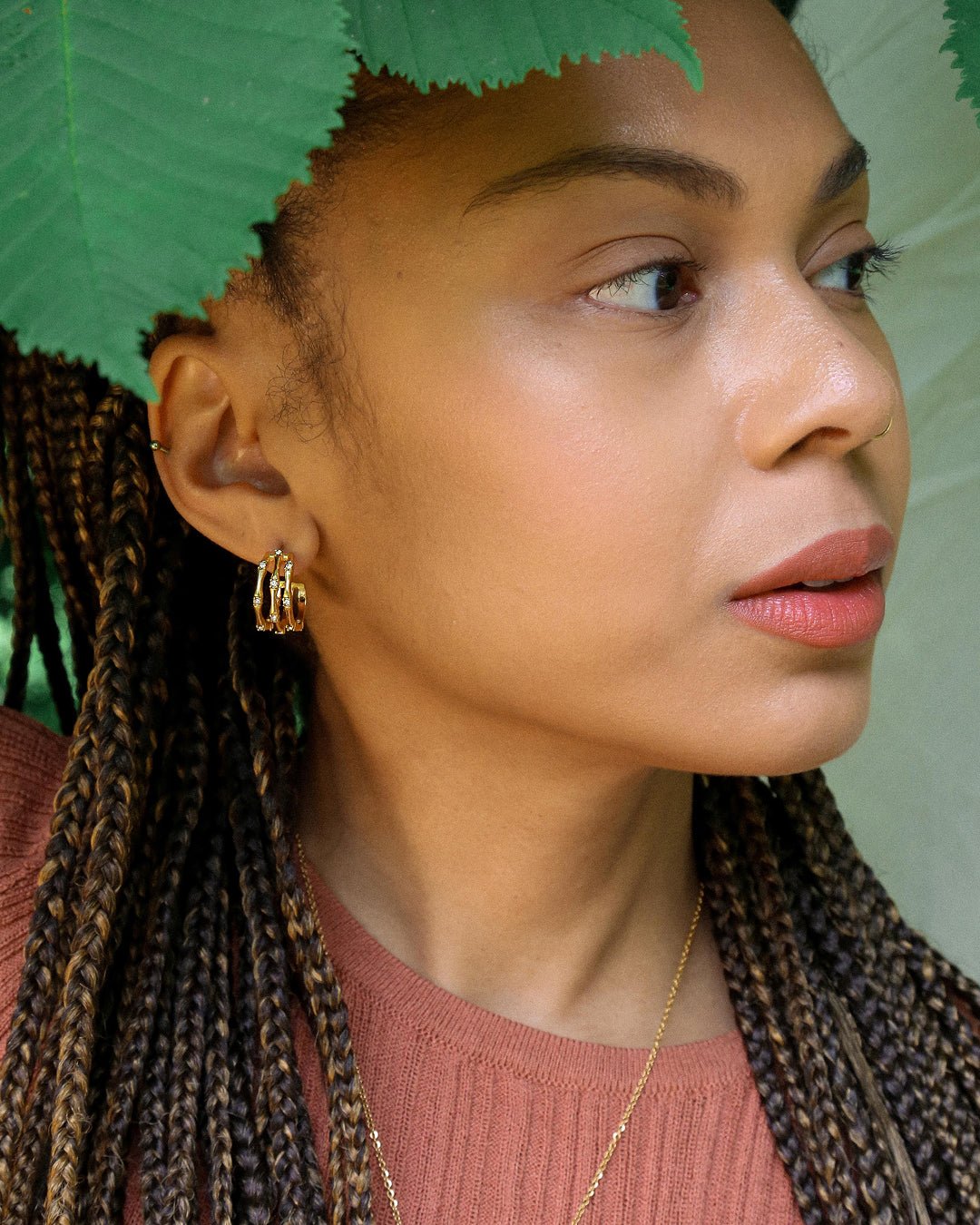 Bamboo Shaped Zircon Earrings - Oia Boutique