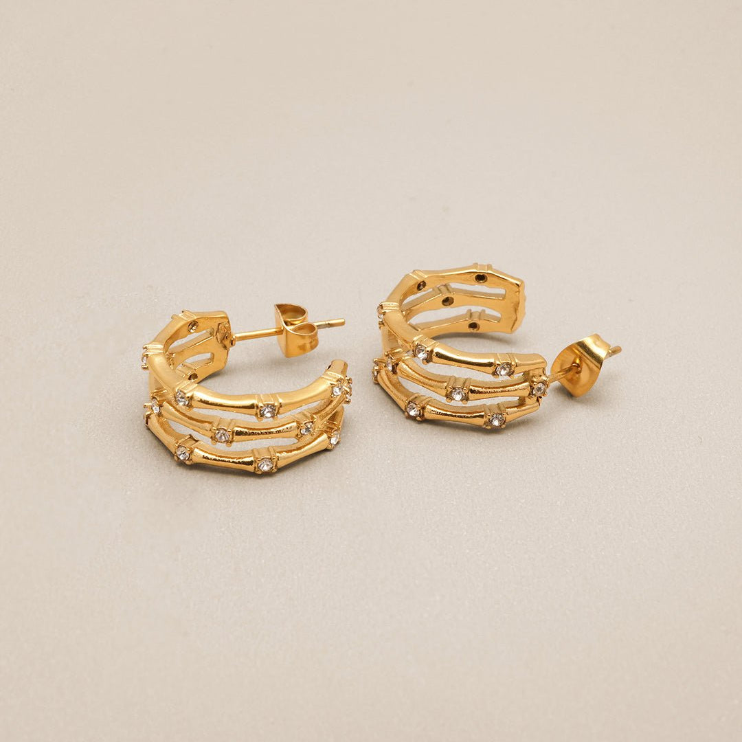 Bamboo Shaped Zircon Earrings - Oia Boutique