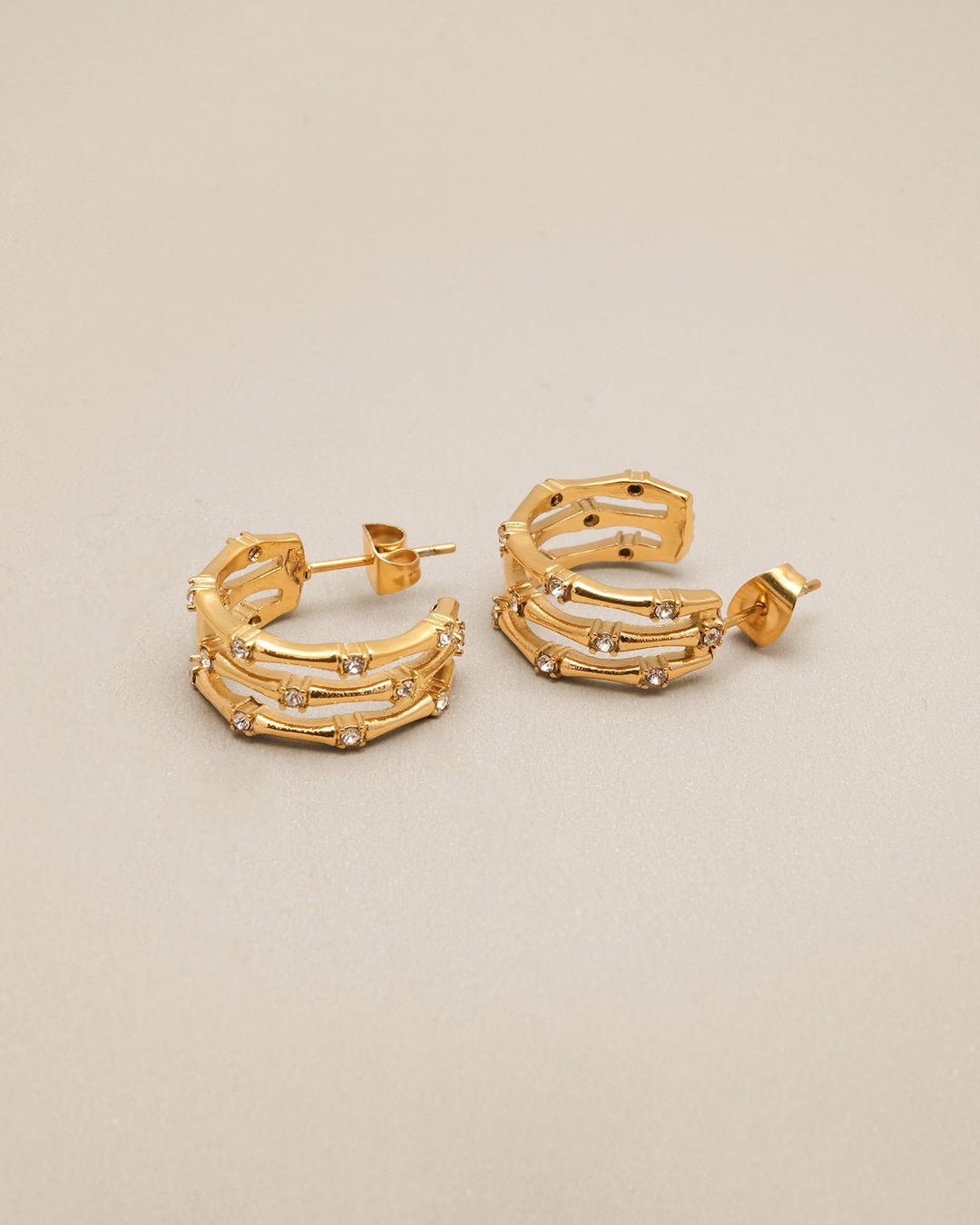 Bamboo Shaped Zircon Earrings - Oia Boutique