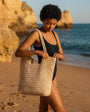 Beige Summer Straw Tote Bag with Handle - Oia Boutique