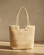 Beige Summer Straw Tote Bag with Handle - Oia Boutique