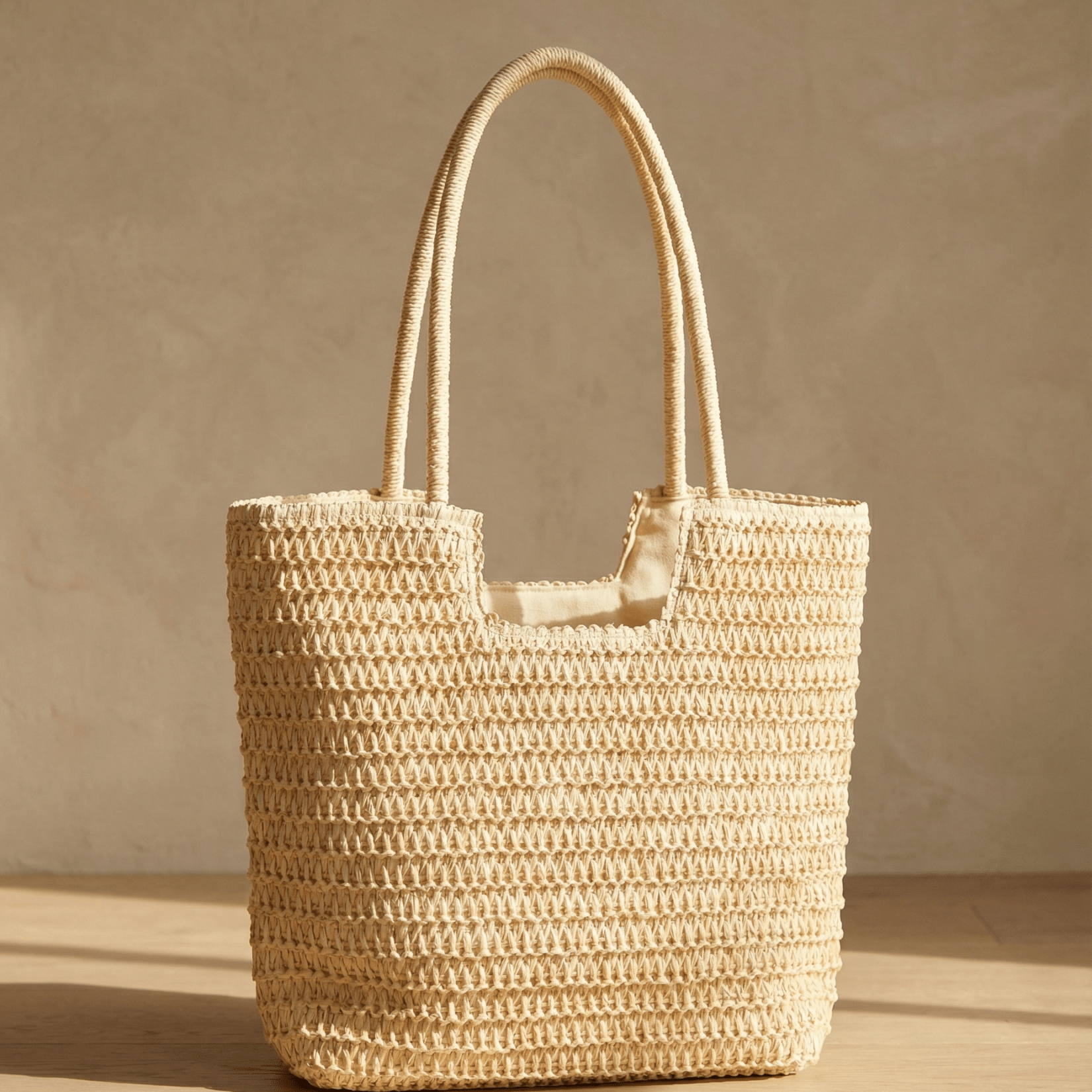 Beige Summer Straw Tote Bag with Handle - Oia Boutique