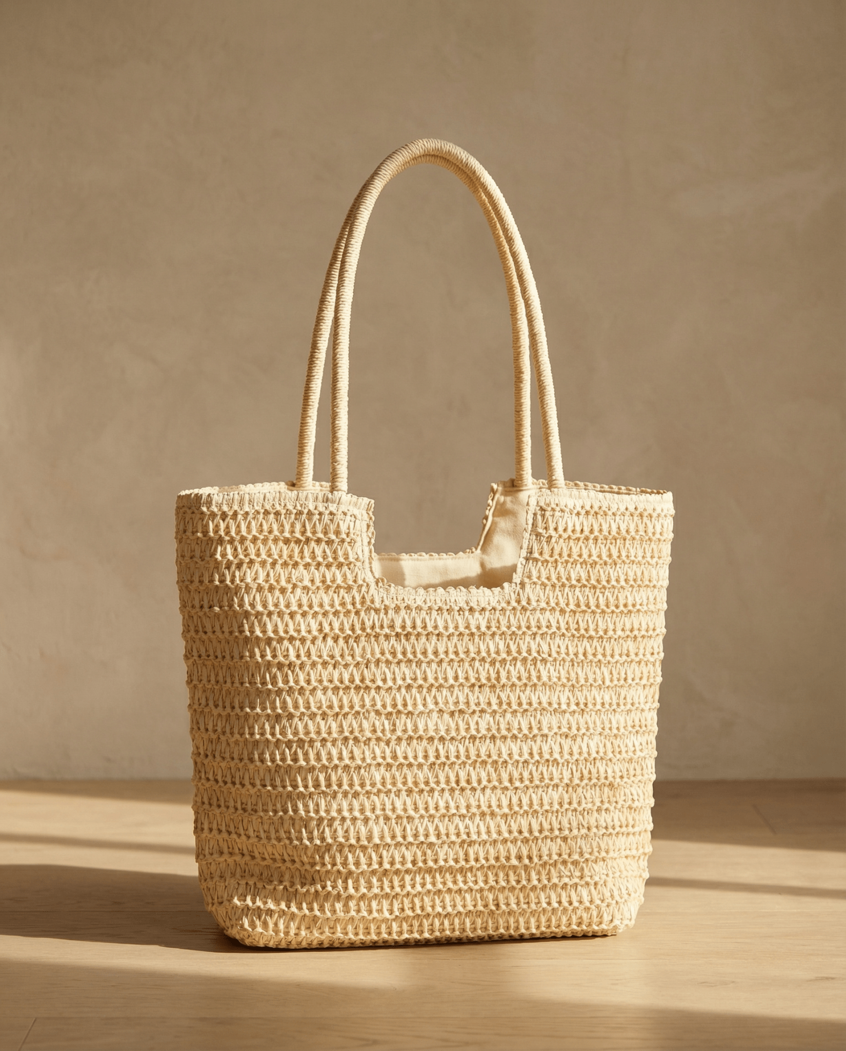 Beige Summer Straw Tote Bag with Handle - Oia Boutique