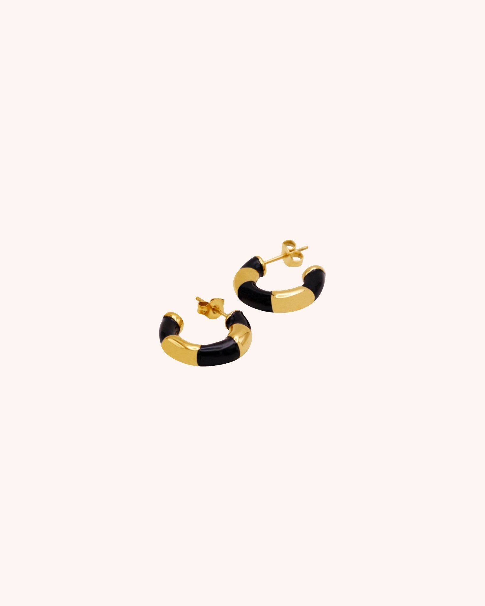 Black Enamelled Hoop Earring - Oia Boutique Sustainable Gold Jewellery - Recycled18k Gold Plated