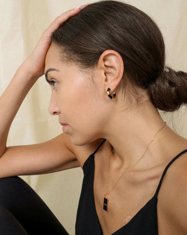 Black Enamelled Hoop Earring - Oia Boutique Sustainable Gold Jewellery - Recycled18k Gold Plated