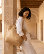 Brown Summer Straw Tote Bag with Handle - Oia Boutique