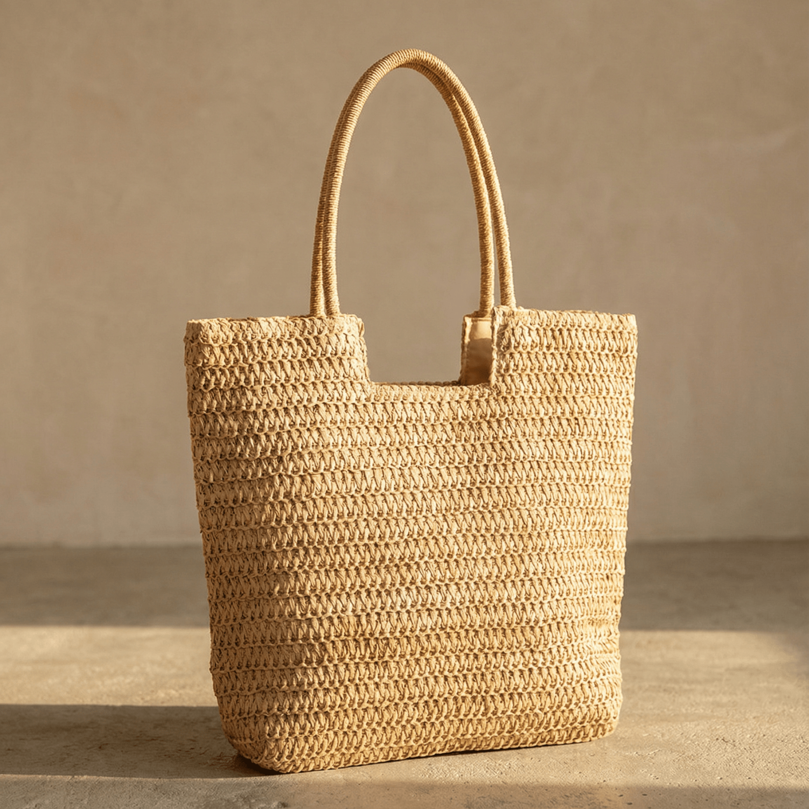 Brown Summer Straw Tote Bag with Handle - Oia Boutique