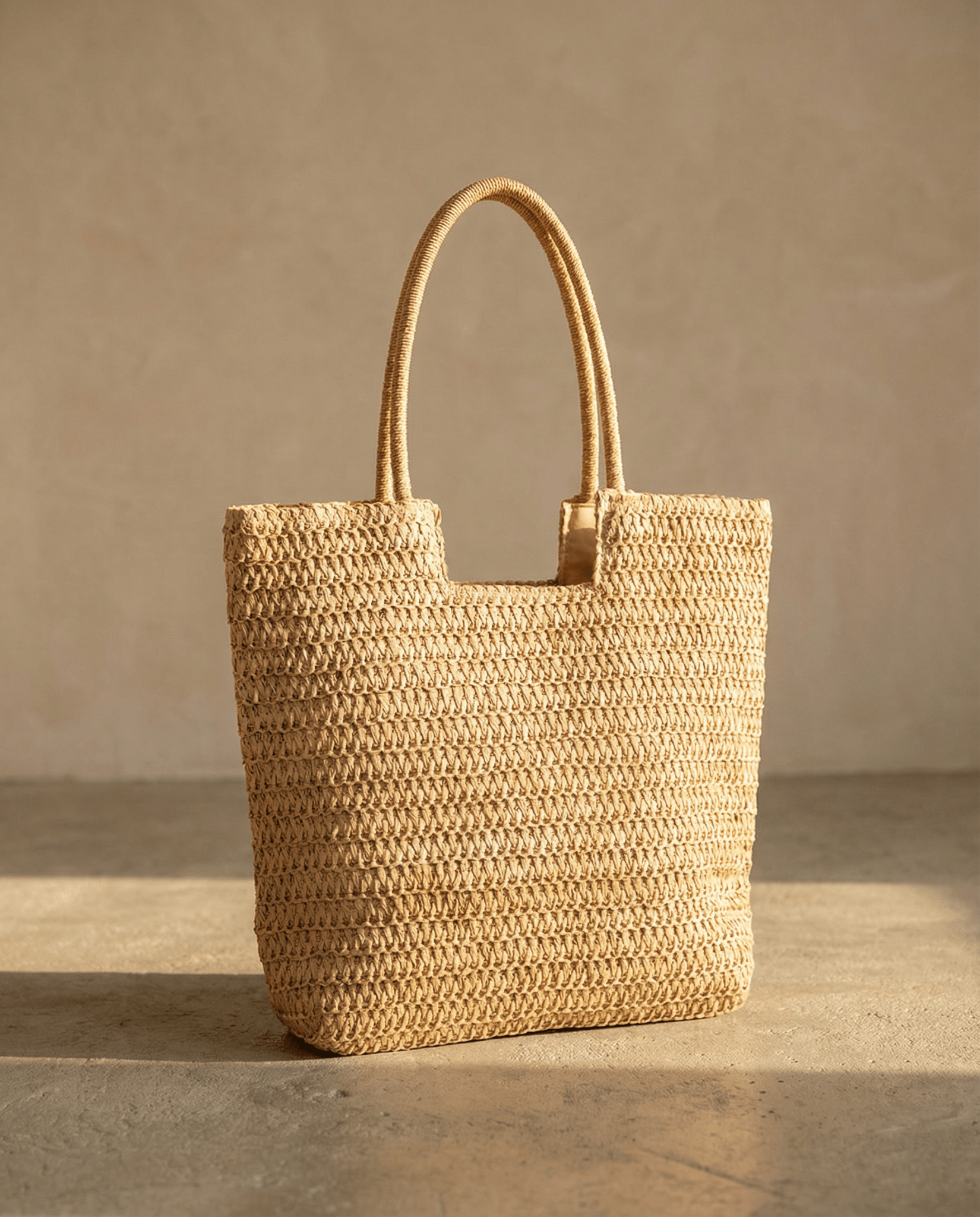 Brown Summer Straw Tote Bag with Handle - Oia Boutique
