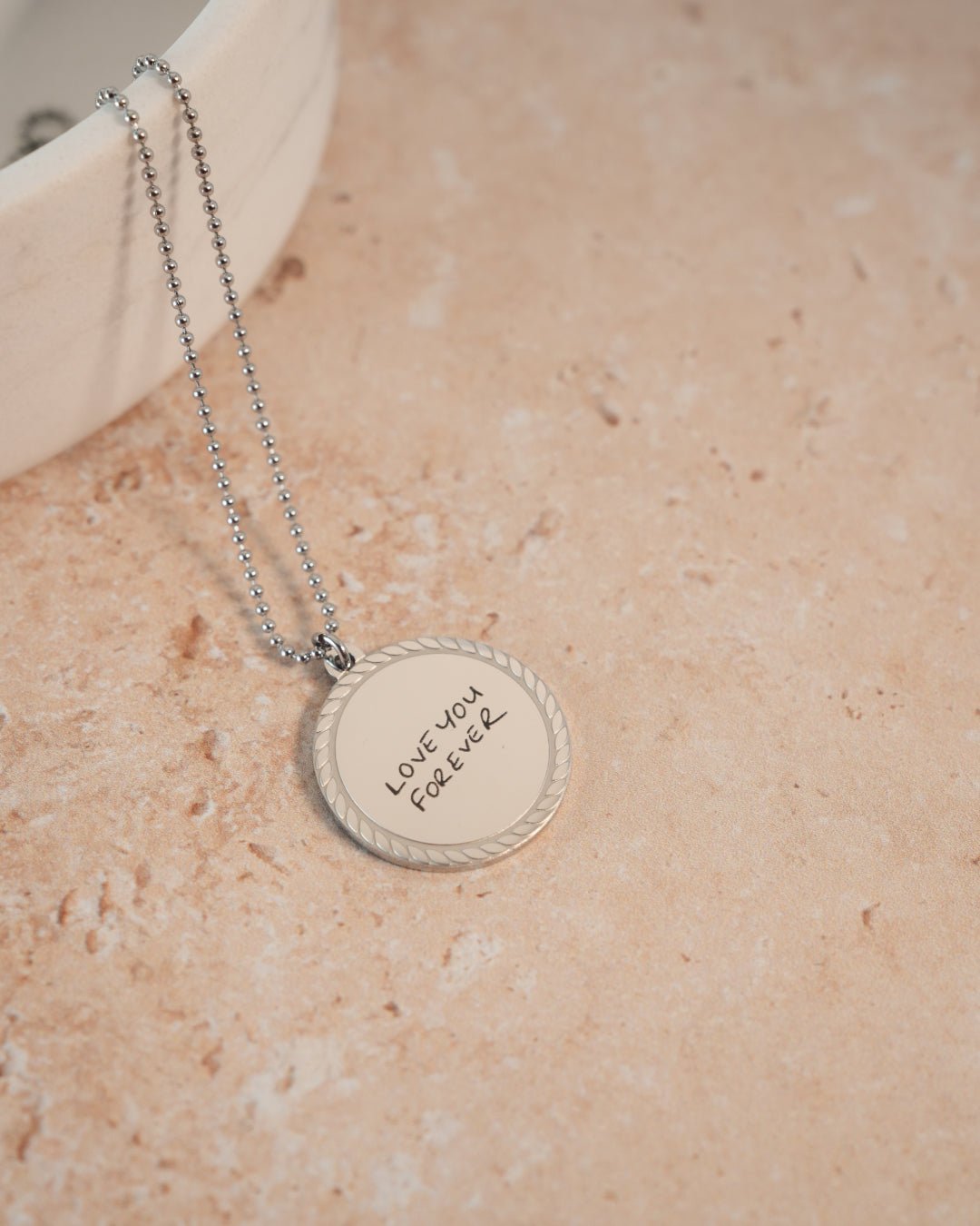 Engravable Round Silver Pendant Necklace - Oia Boutique