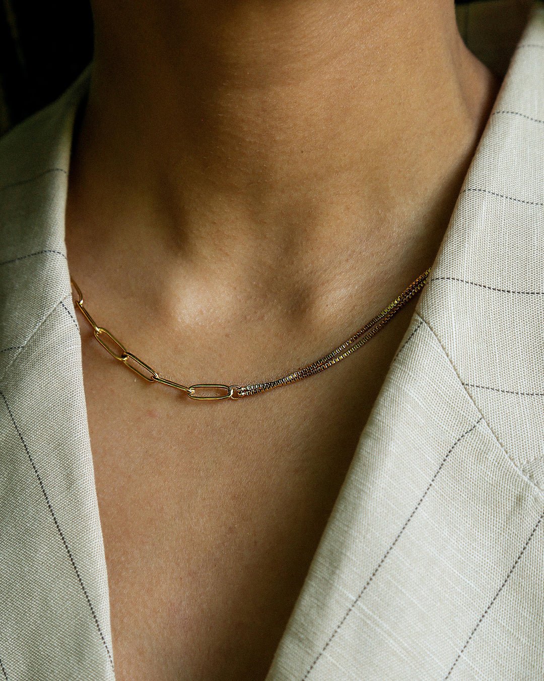 Grain Box & Paper Clip Chain Necklace - Oia Boutique