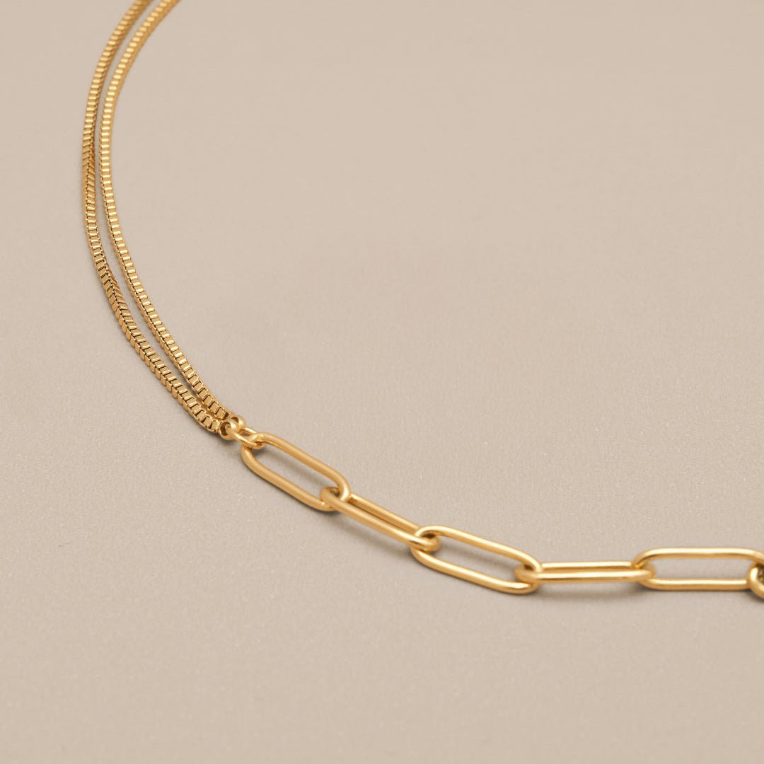 Grain Box & Paper Clip Chain Necklace - Oia Boutique