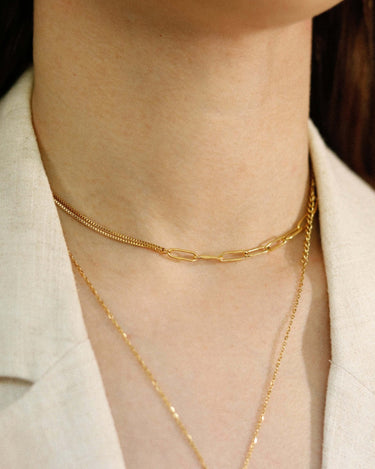 Grain Box & Paper Clip Chain Necklace - Oia Boutique Sustainable Gold Jewellery - Recycled18k Gold Plated