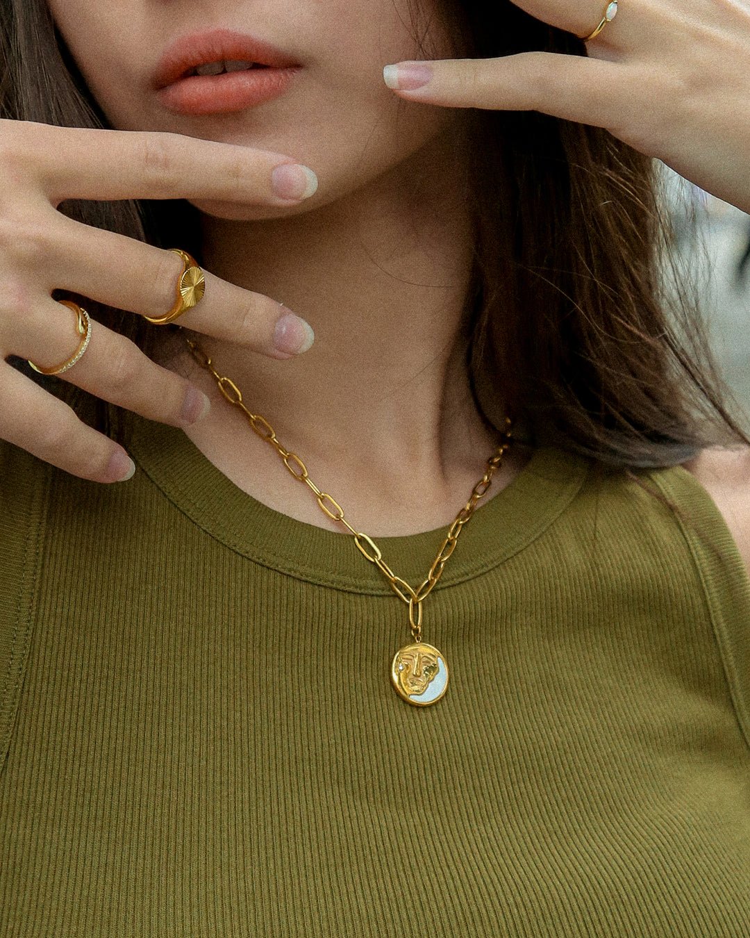 Half Face Moon Necklace - Oia Boutique
