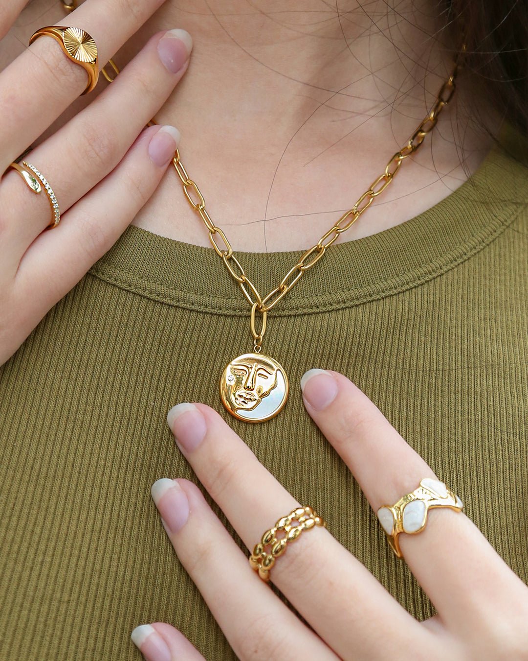 Half Face Moon Necklace - Oia Boutique