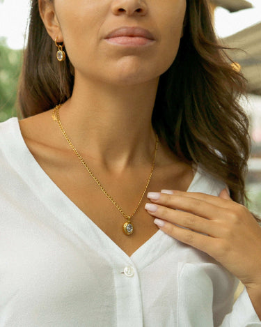 Louisa Clear Zircon Oval Necklace - Oia Boutique Sustainable Gold Jewellery - Recycled18k Gold Plated