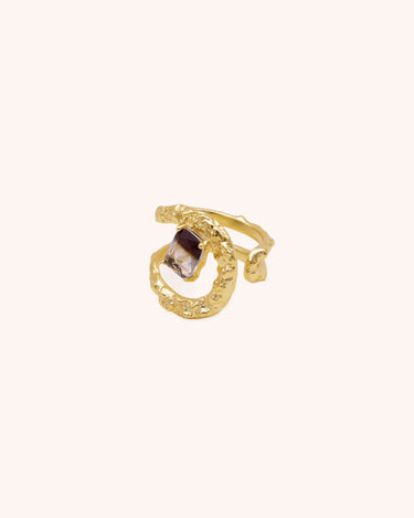 Louisa Irregular Black Quartz Ring - Oia Boutique Sustainable Gold Jewellery - Recycled18k Gold Plated