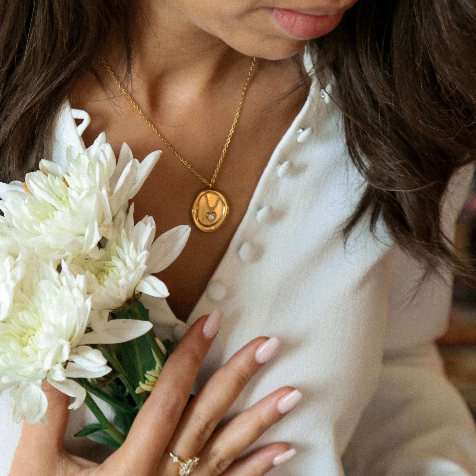 Oval Zircon Heart Pendant Necklace - Oia Boutique Sustainable Gold Jewellery - Recycled18k Gold Plated