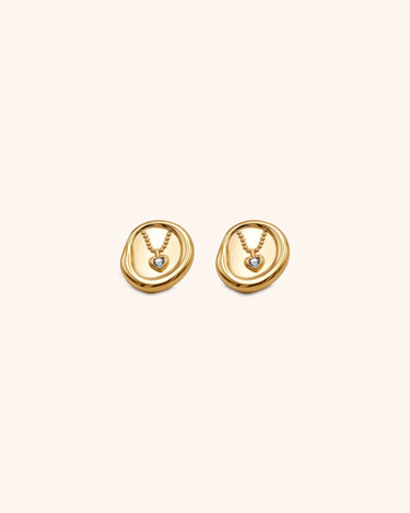 Oval Zircon Heart Stud Earring - Oia Boutique Sustainable Gold Jewellery - Recycled18k Gold Plated