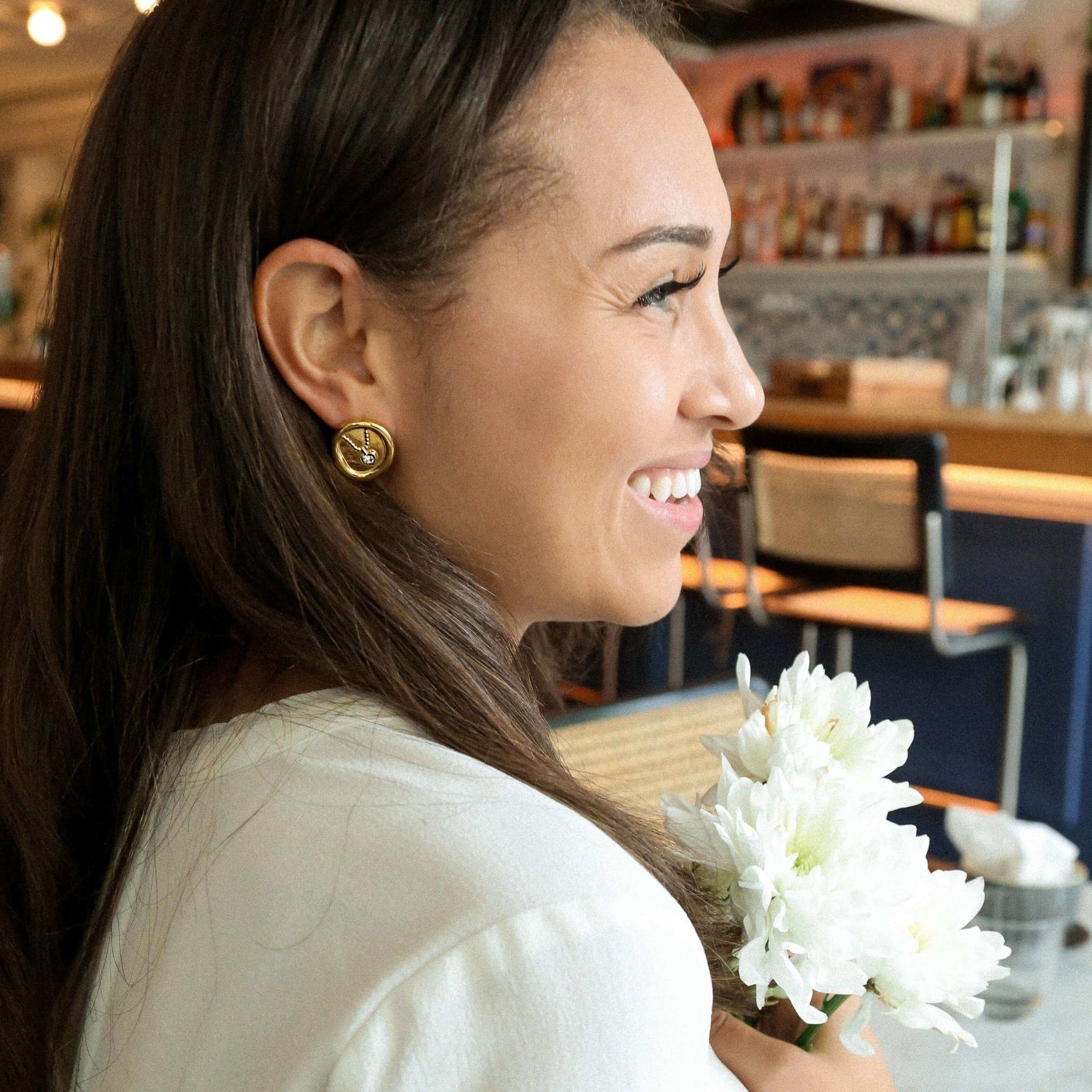 Oval Zircon Heart Stud Earring - Oia Boutique Sustainable Gold Jewellery - Recycled18k Gold Plated