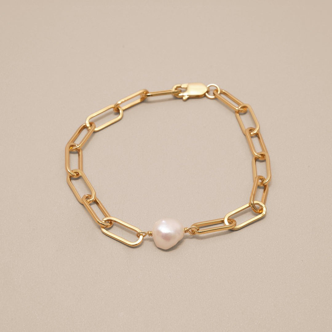 Paper Clip Chain Pearl Bracelet - Oia Boutique
