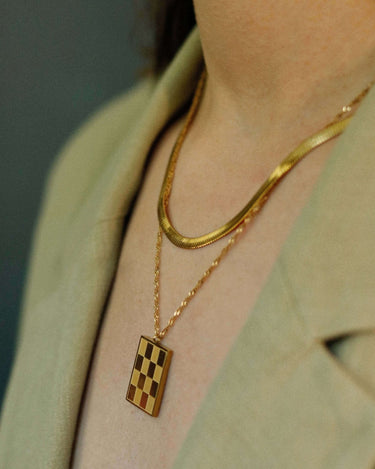 Square Patterned Necklace - Oia Boutique Sustainable Gold Jewellery - Recycled18k Gold Plated