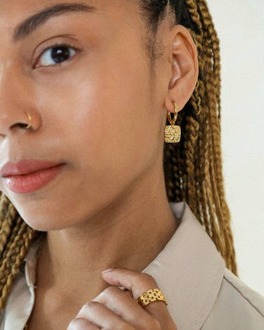 Square Pendant Earring - Oia Boutique Sustainable Gold Jewellery - Recycled18k Gold Plated