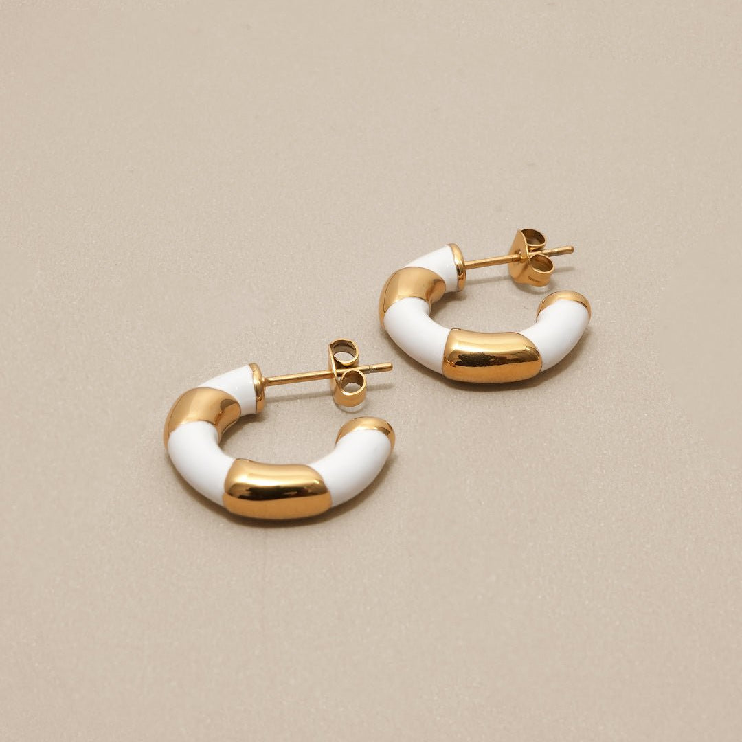 White Enamelled Hoop Earrings - Oia Boutique
