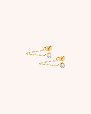 Zircon Chain Stud Earring - Oia Boutique Sustainable Gold Jewellery - Recycled18k Gold Plated